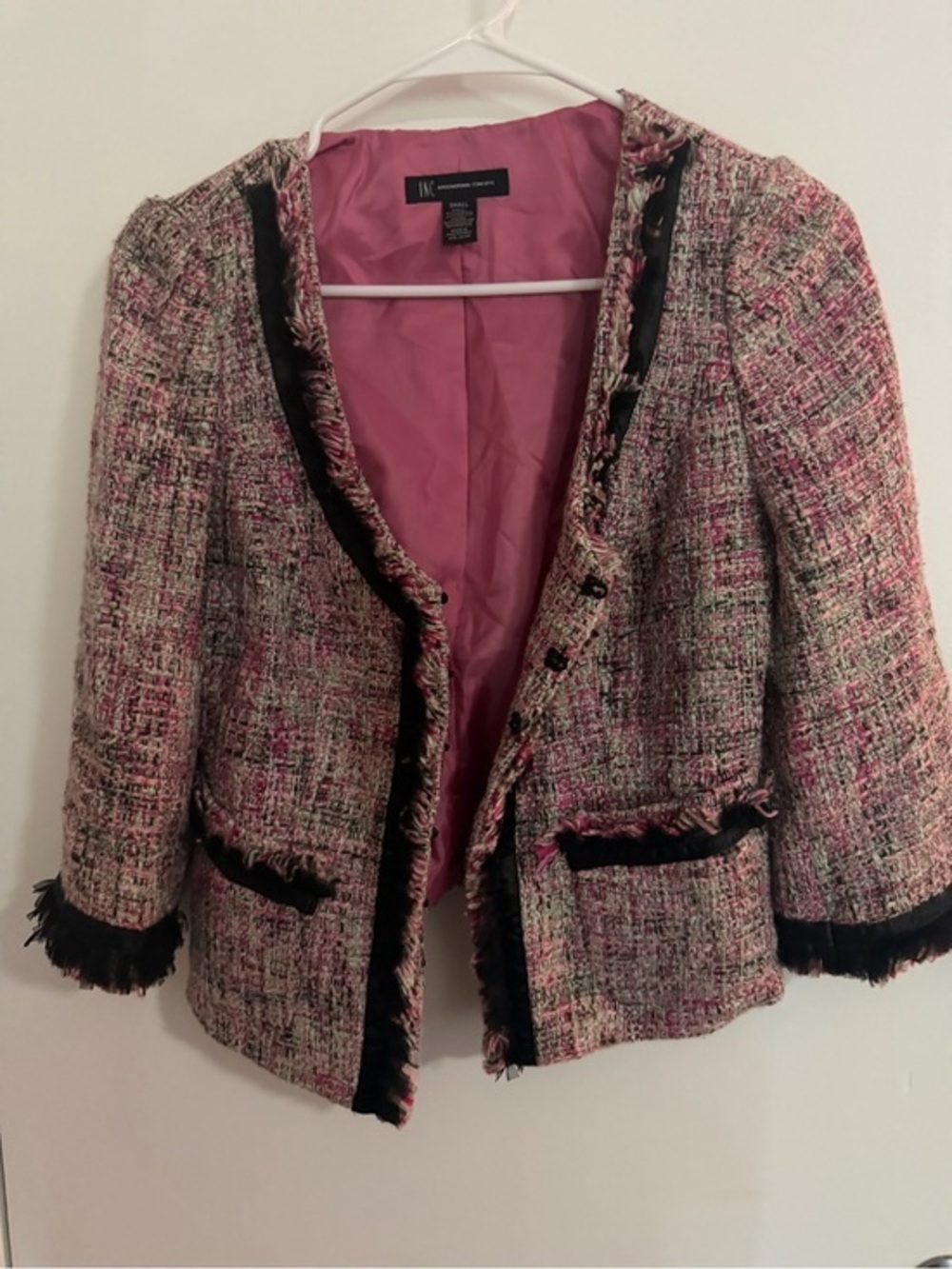 INC International Concepts Pink Tweed Blazer with Black Trim